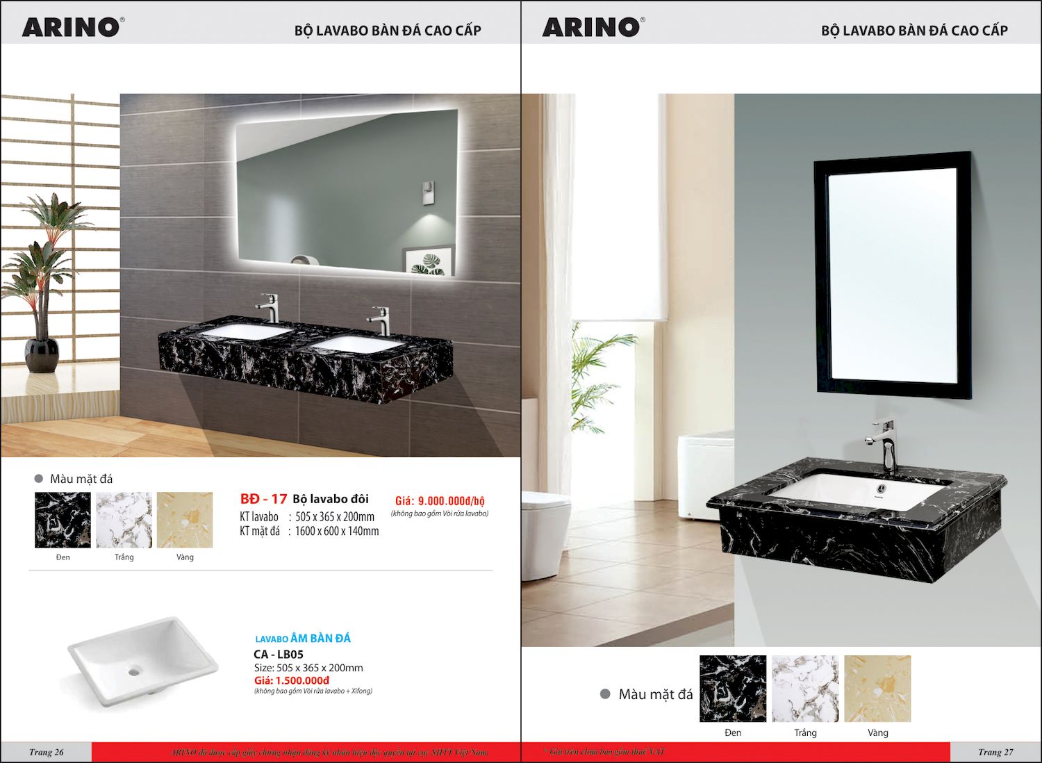 Thiết bị vệ sinh ARINO Catalogue và Bảng giá mới nhất /Page 14